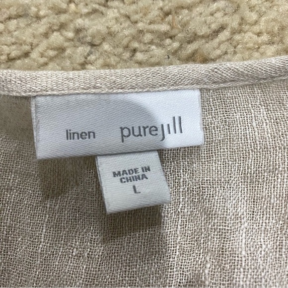 Pure Jill J. Jill 100% Linen Khaki Top Size Large Roll Sleeves - Picture 2 of 11